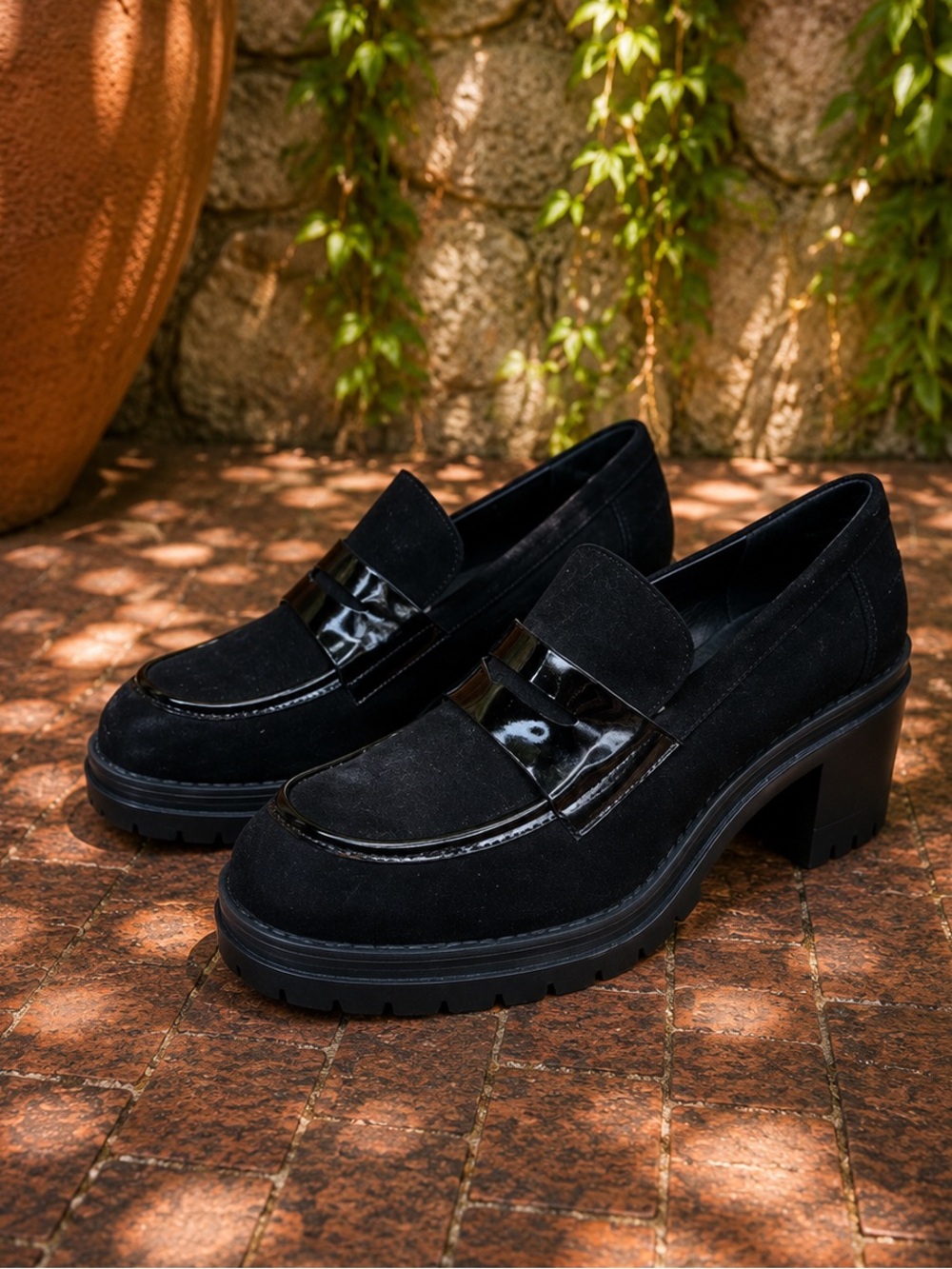 TORGEIS Y2K Style Black Chunky Lug Sole Platform Penny Loafers, 8